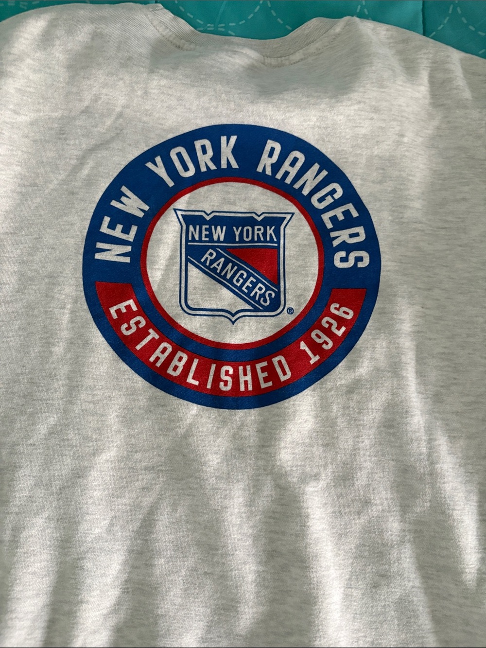 New York Rangers Logo Tee - White with Blue & Red
